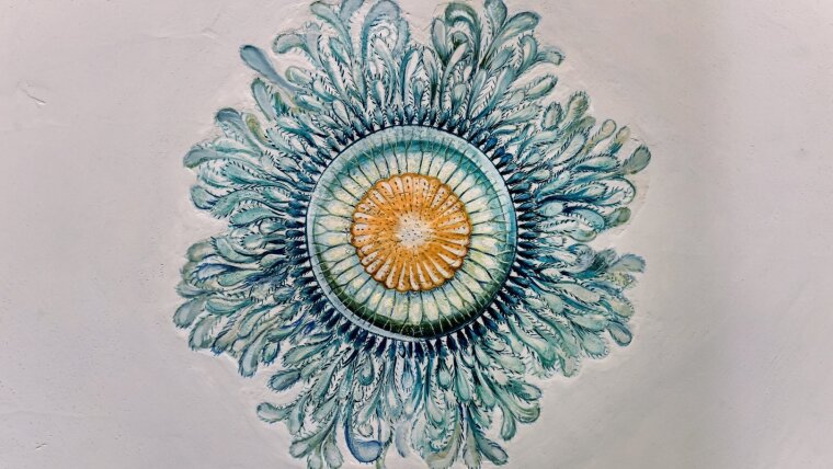 A small medusa painted on the ceiling of the Ernst Haeckel House