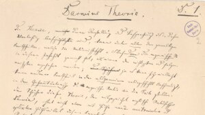Faksimile der ersten Seite des Manuskripts „Darwins Theorie“ von Ernst Haeckel